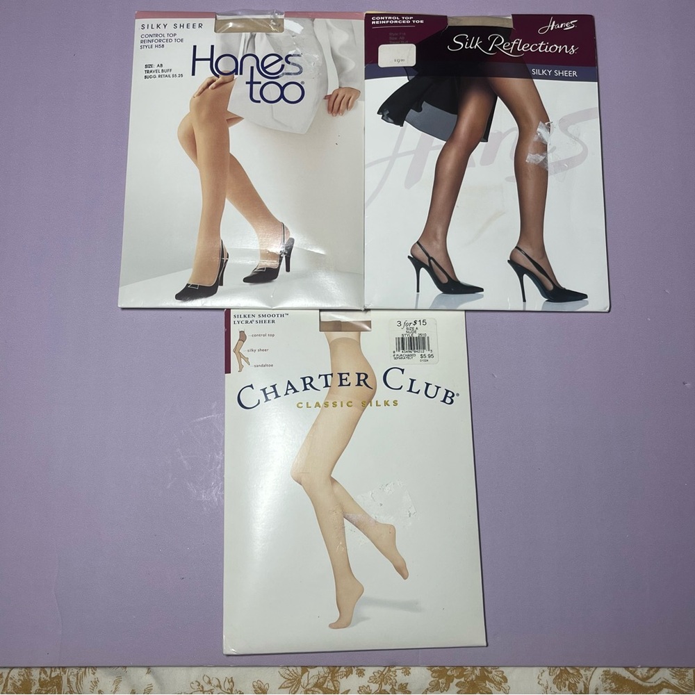 NWT Hosiery Bundle Hanes Charter Club AB Silky Sheer Control Top Pantyhose Nude